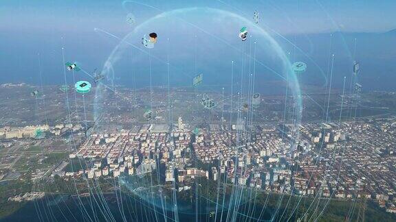 智慧城市IOT物联网ICT数字技术未来自动化管理智能数字技术VPN网络安全电力能源可持续的虚拟城市增强