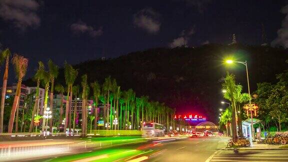 夜景时间照亮了珠海城市交通道路隧道全景4k时间流逝中国