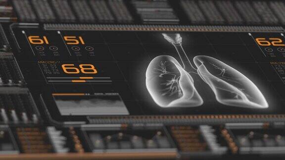 医疗扫描仪的数字仪表盘触摸屏控制面板利用磁共振成像(MRI)对肺部进行研究允许医生识别人体呼吸系统器官的最小病理变化