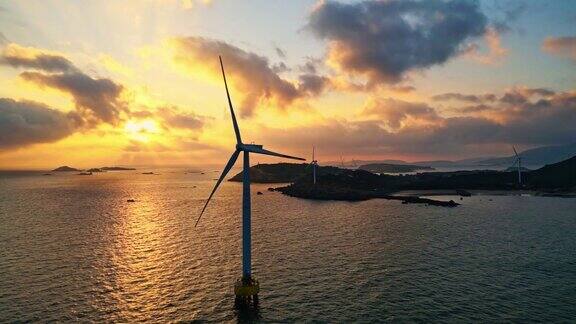 航拍海上风车风力发电场景