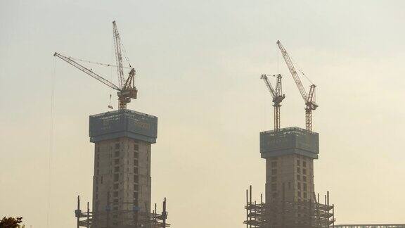 白天时间杭州摩天大楼巨型建筑延时全景4k中国