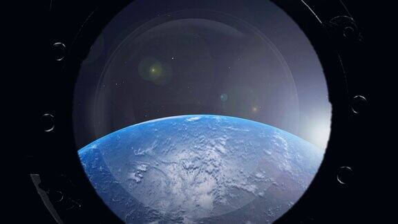 从宇宙飞船的舷窗看到的地球国际空间站