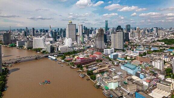 鸟瞰曼谷市区超海拉河上的曼谷城市景观和摩天大楼