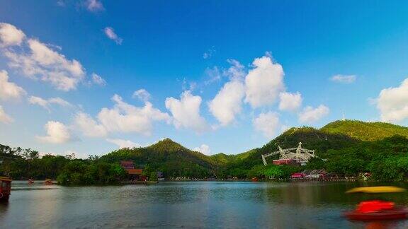 中国晴天珠海市著名公园湖山全景4k时间推移