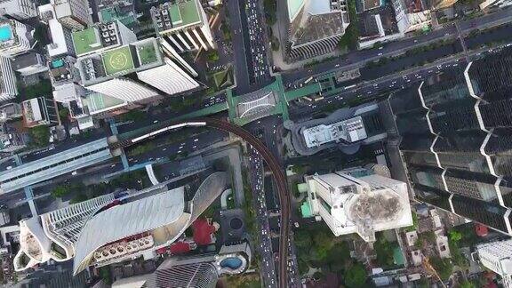 4k分辨率曼谷空中十字路口高速公路交通在曼谷市泰国