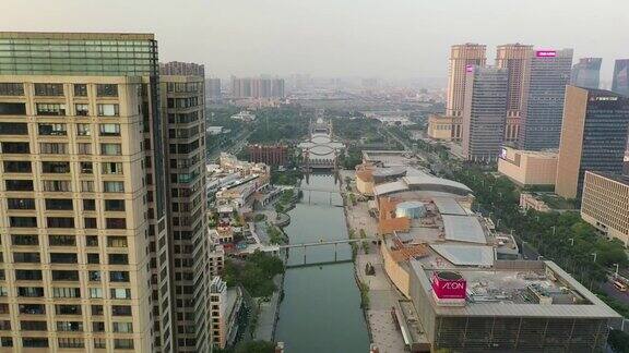 佛山市日落时间市区河流航拍4k中国全景