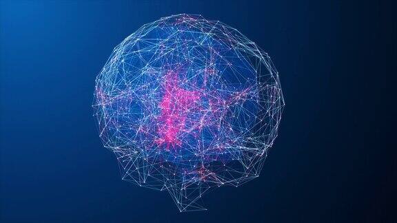 人脑三维动画旋转大脑与神经网络彩虹脉冲未来科技动画AI深度学习计算机机器3d渲染