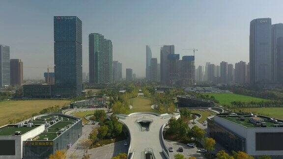 飞越杭州滨江公园广场航拍4k中国全景