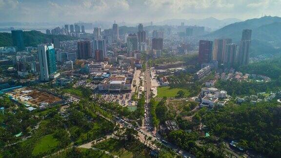 中国阳光日珠海市著名海滩湾城市景观航拍全景4k时间推移