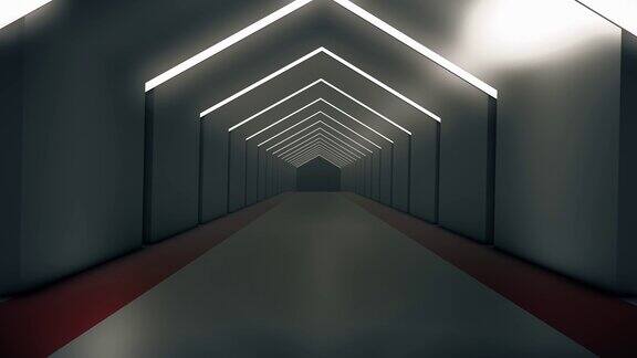 未来隧道(Loopable)概念照明走廊室内设计宇宙飞船抽象科学技术科学建筑工业红地毯闪亮室内车站干净想象
