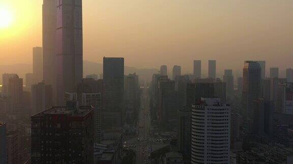 日落时分长沙市区交通街道航拍4k中国全景图