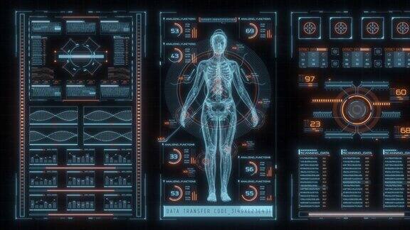 摘要技术ui未来概念hud界面全息图元素的数字数据图表通信计算人体数字保健未来健康设计在高科技背景下