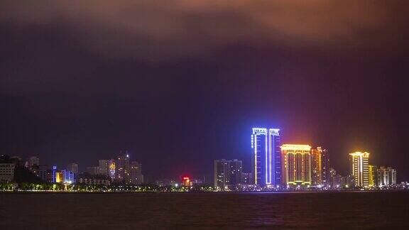 中国夜光珠海市景海湾海岸线全景4k时间