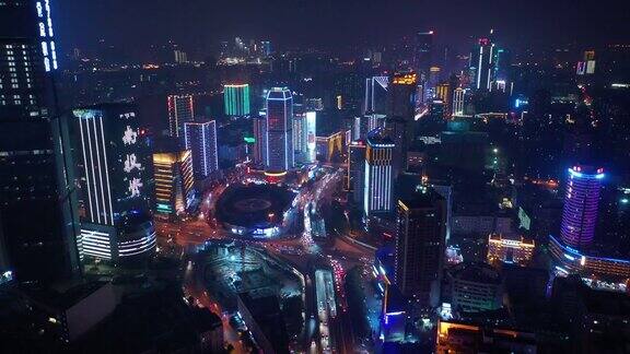 夜间照明长沙市区交通街道道路航拍4k中国全景图
