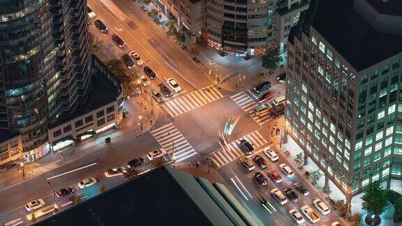 多伦多加拿大时间推移-多伦多市中心十字路口城市夜间交通