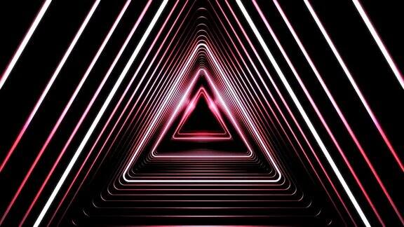 美丽的抽象三角形隧道与光线移动快几个视频元素的集合穿越虫洞背景未来主义隧道毛圈的3d动画