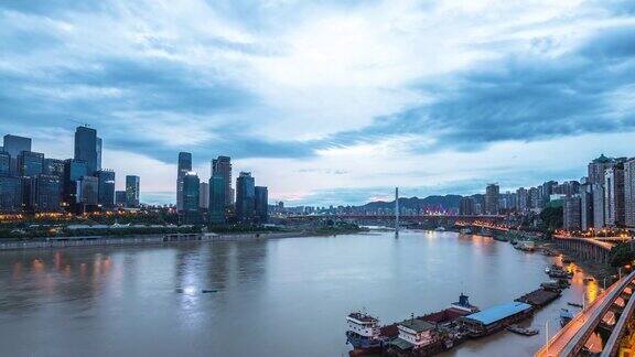 日出时的重庆城市景观和间隔拍摄