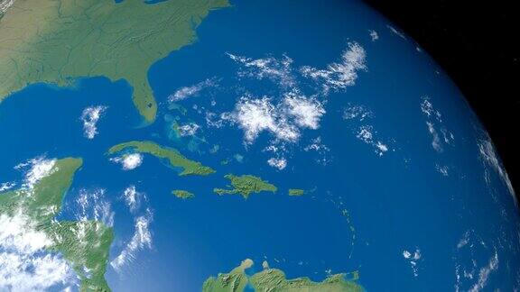 从外太空鸟瞰地球上的安的列斯群岛和加勒比海