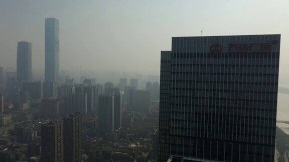 长沙市区著名摩天大楼晴天空中全景4k中国