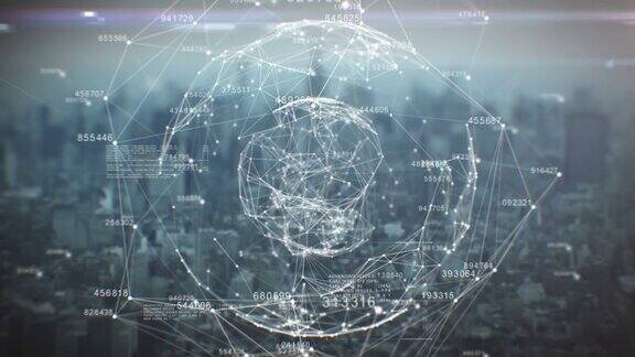 全球商业全息图抽象建筑上移动数字网络的循环动画4k的业务和技术概念