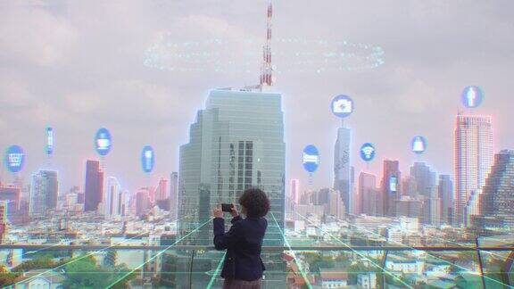 现实世界中的增强现实和虚拟现实界面未来的移动图形用户界面应用元宇宙技术概念