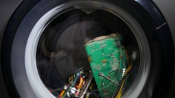 软焦点视频在洗衣机中清洗电脑部件在洗衣机中清洗无线电微电路
