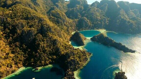 鸟瞰图双礁湖海海滩热带岛屿Busuanga菲律宾巴拉望省