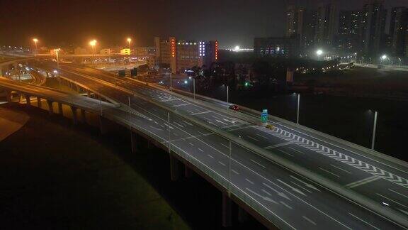 夜光珠海市景交通街道路口航拍全景4k中国