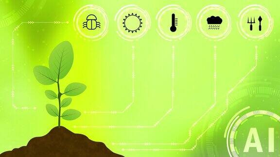 植物生长动画与人工智能监控动画绿色模糊背景