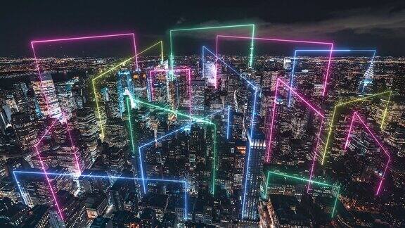 智慧城市和超宇宙概念曼哈顿之夜
