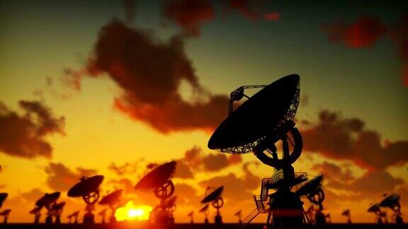 大阵列射电望远镜沙漠中射电望远镜日落时的延时拍摄