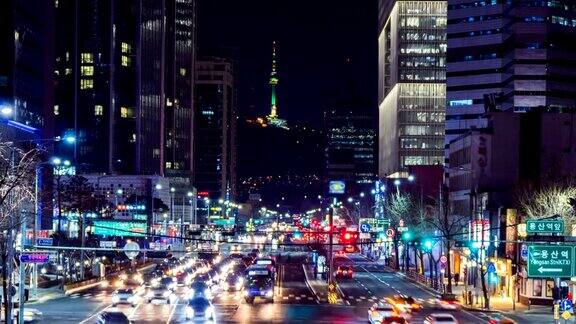 韩国首尔市晚上的交通状况
