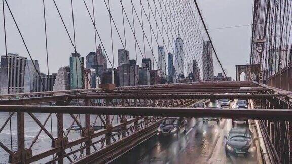 美国纽约布鲁克林大桥和曼哈顿上的交通