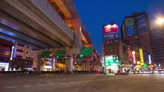 夜光台北城市交通路口全景4k时间流逝台湾