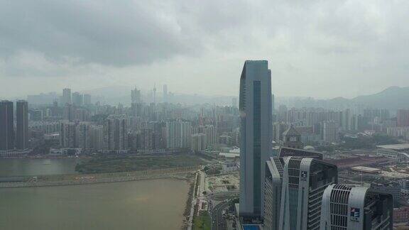 阳光明媚的日子珠海城著名的澳门湾全景鸟瞰图4k中国