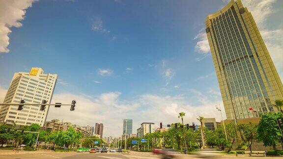 珠海城市晴天交通街道十字路口全景4k时间流逝中国