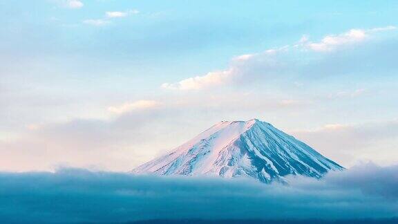 延时:航拍富士山日出川口湖黎明