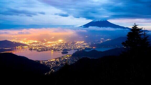 日本富士山的4K昼夜时间间隔(鸟瞰图)