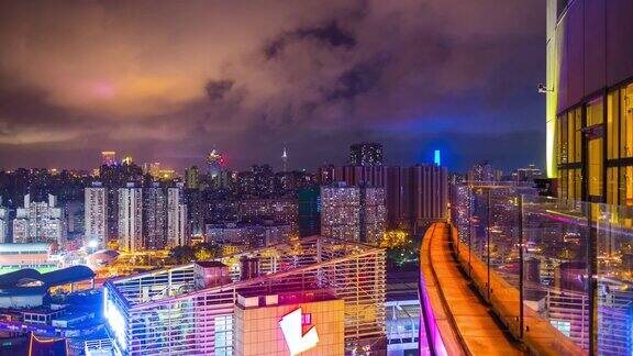 夜晚灯光照亮澳门城市景观珠海城市酒店屋顶露台全景4k时间流逝中国