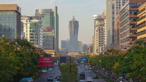 杭州市中心日落时间繁忙交通街道全景时间间隔4k中国