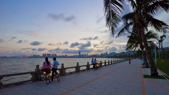 日落天空珠海城市景观拥挤的交通海湾全景4k时间流逝中国