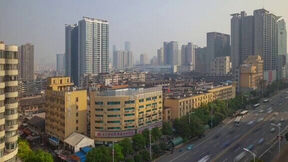 日落时间长沙城市交通街道屋顶延时全景4k中国