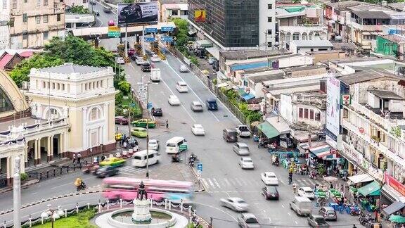 鸟瞰图曼谷中央车站的交通延时