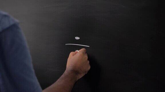 近男手用粉笔在黑板上画除符号