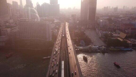 清晨曼谷市景鸟瞰图