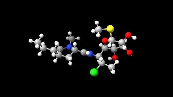 球棒和抗生素克林霉素的空间填充模型黑背景