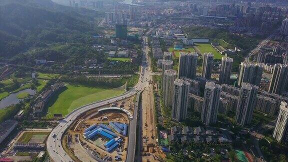 珠海市晴天交通道路建设航拍4k中国全景图