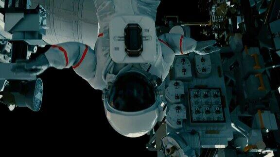 在国际空间站工作的宇航员现实的4k的动画