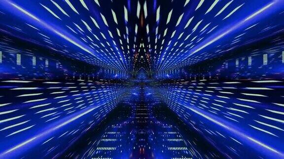 动态3D隧道闪亮的蓝色元素在快速运动