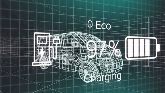 电动汽车界面充电状态数据的动画超过三维货车模型